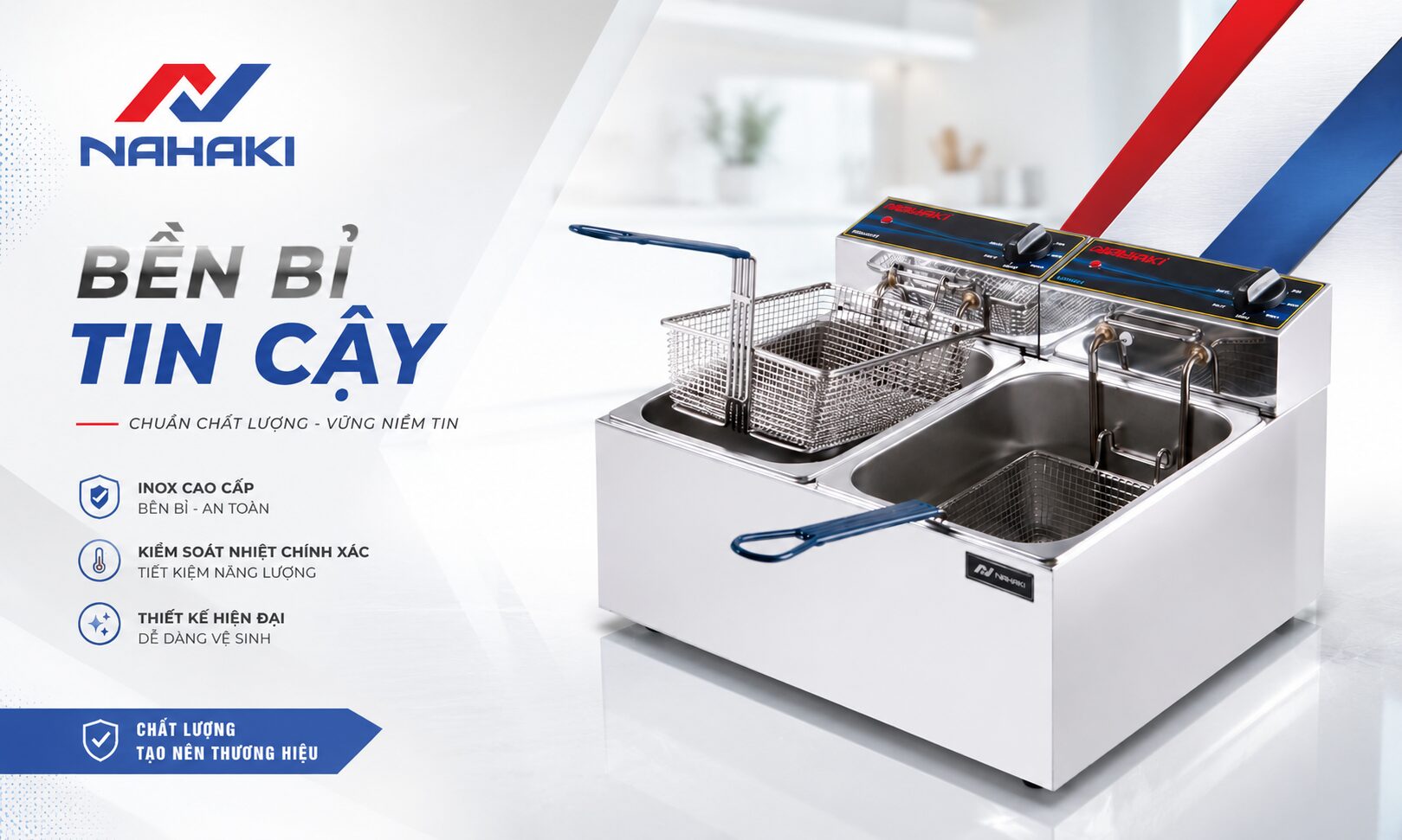 Bếp chiên nhúng 2 ngăn chất liệu inox bền đẹp